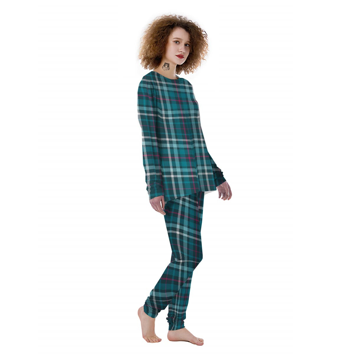 Plaid Teal Print Pattern Women's Pajamas-grizzshop