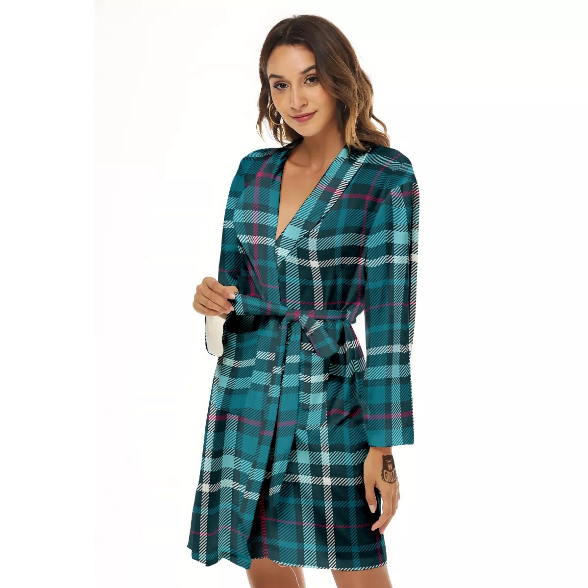 Plaid Teal Print Pattern Women's Robe-grizzshop