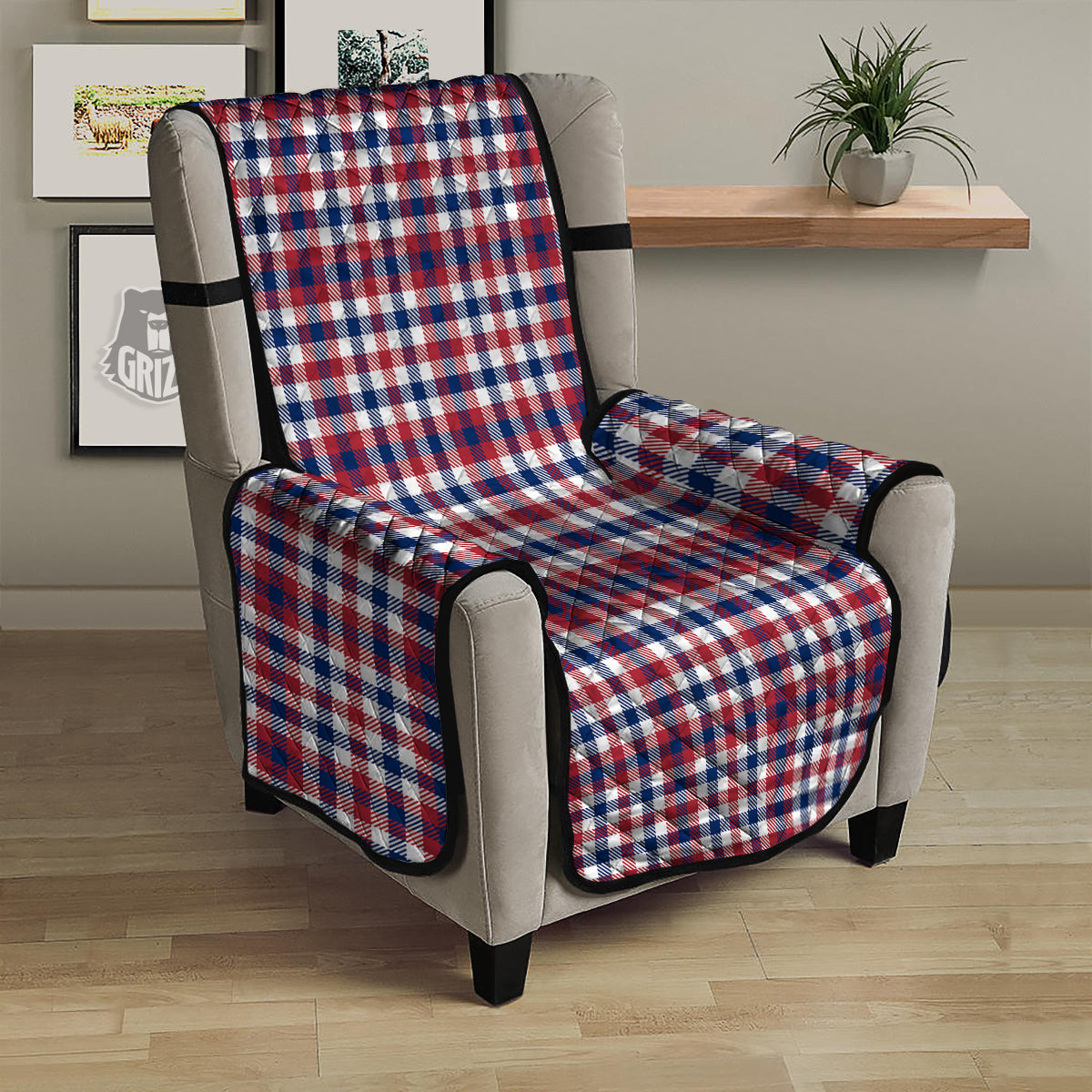 Plaid USA Patriotic Print Pattern Armchair Protector-grizzshop