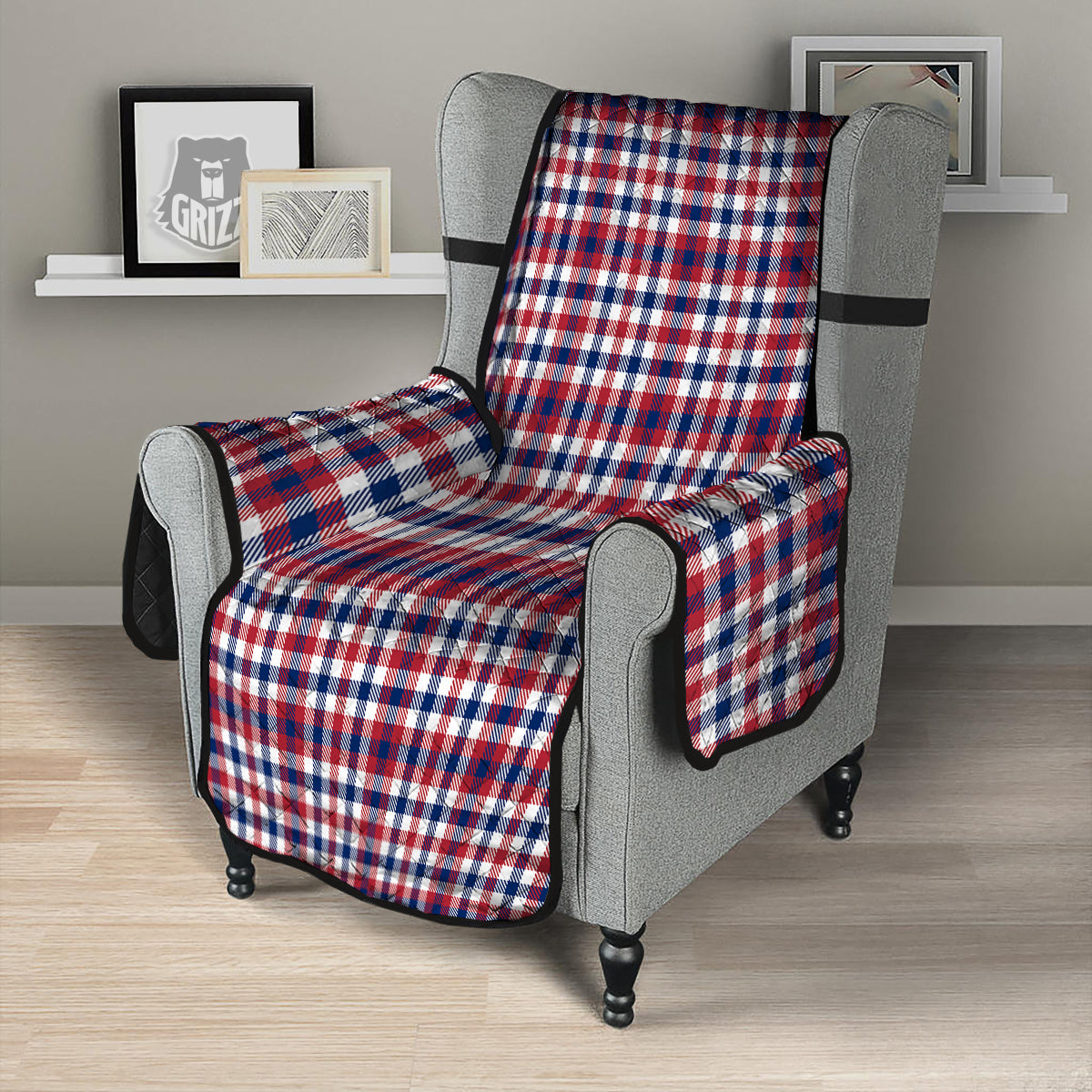 Plaid USA Patriotic Print Pattern Armchair Protector-grizzshop