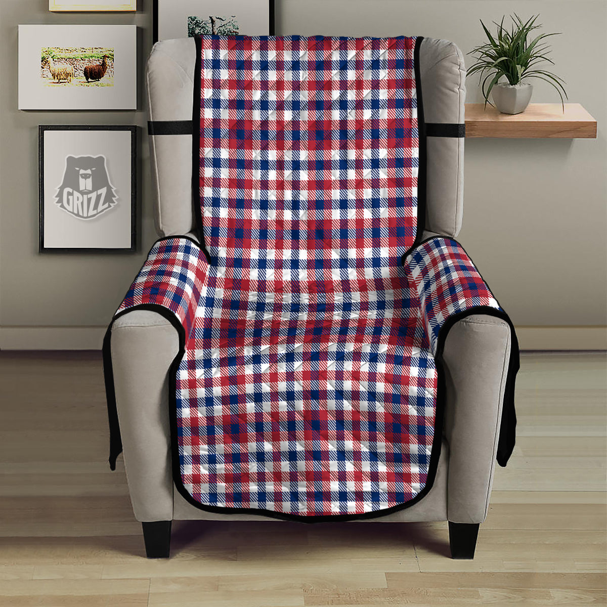 Plaid USA Patriotic Print Pattern Armchair Protector-grizzshop