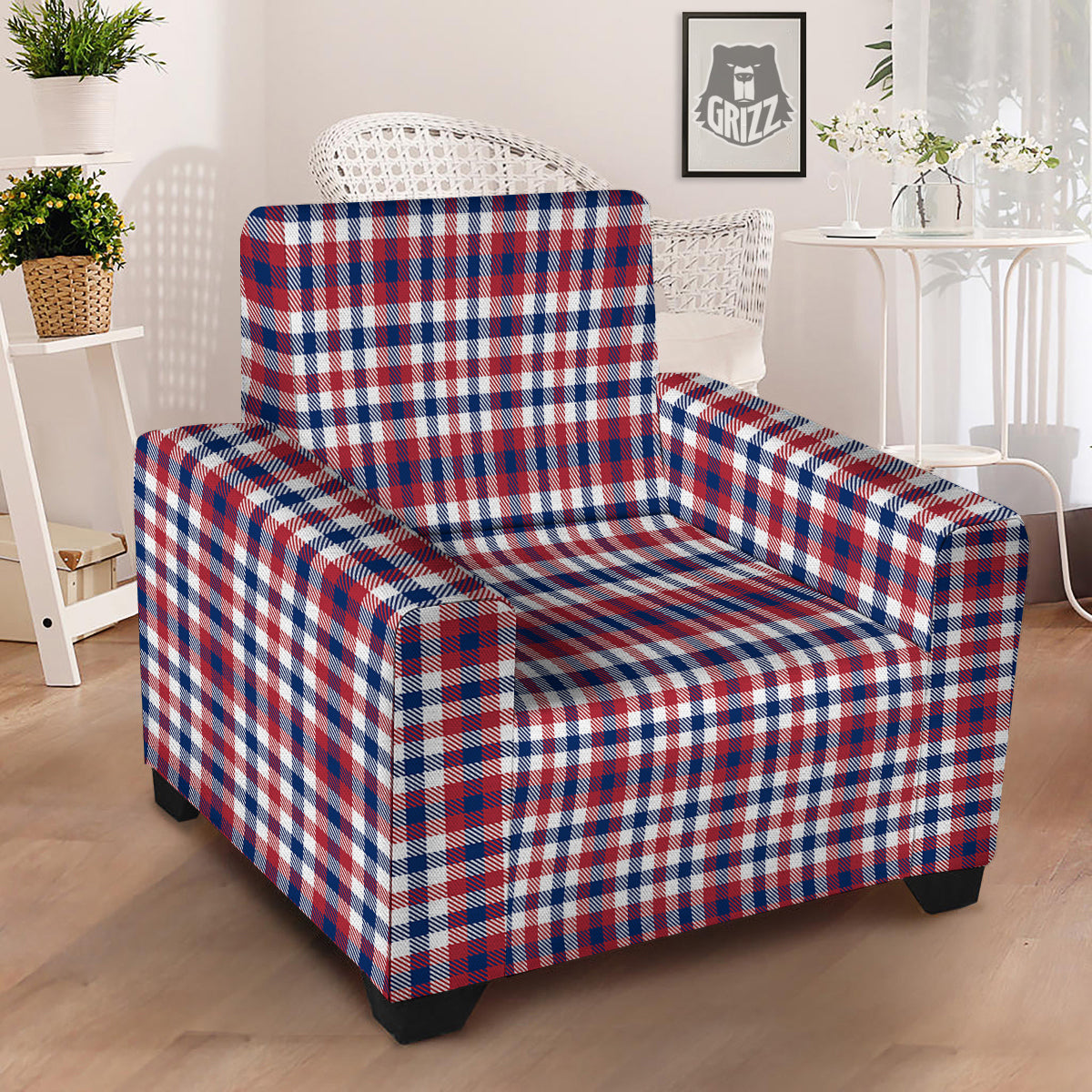 Plaid USA Patriotic Print Pattern Armchair Slipcover-grizzshop