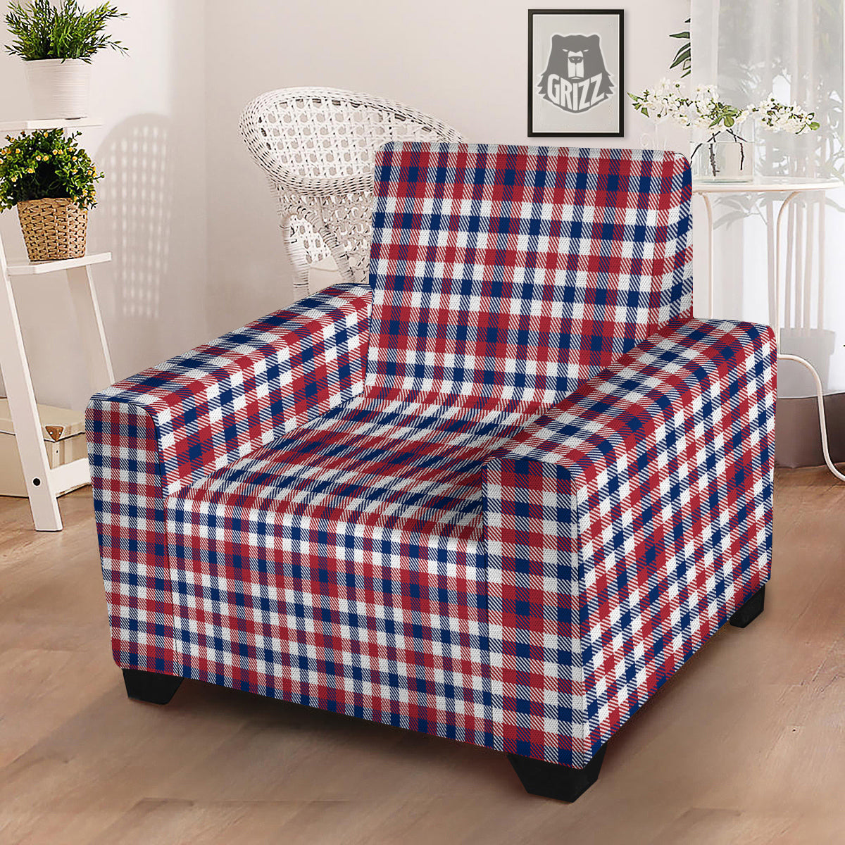 Plaid USA Patriotic Print Pattern Armchair Slipcover-grizzshop