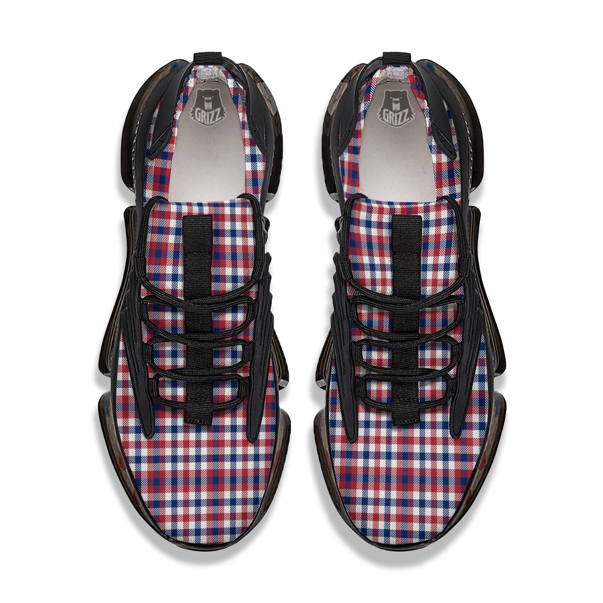 Plaid USA Patriotic Print Pattern Black Gym Shoes-grizzshop