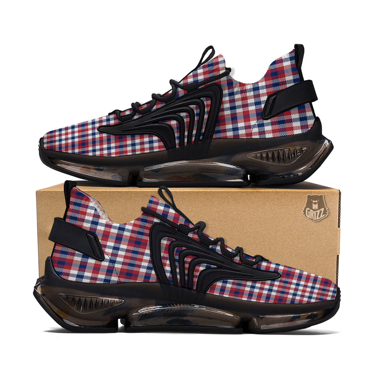 Plaid USA Patriotic Print Pattern Black Gym Shoes-grizzshop