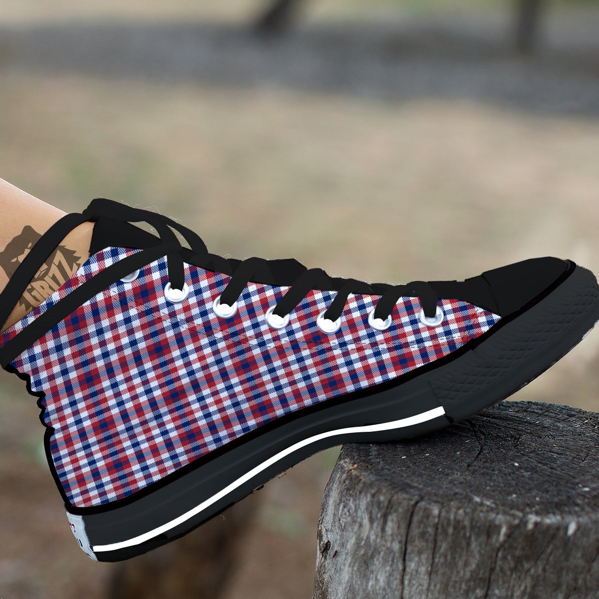 Plaid USA Patriotic Print Pattern Black High Top Shoes-grizzshop