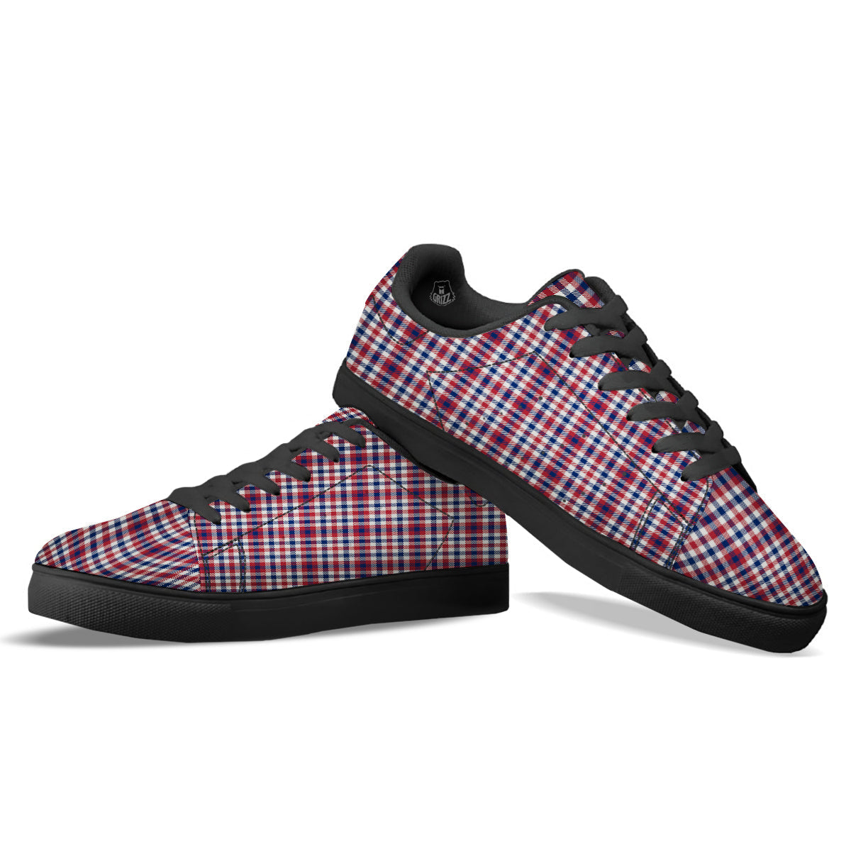 Plaid USA Patriotic Print Pattern Black Low Top Sneakers-grizzshop