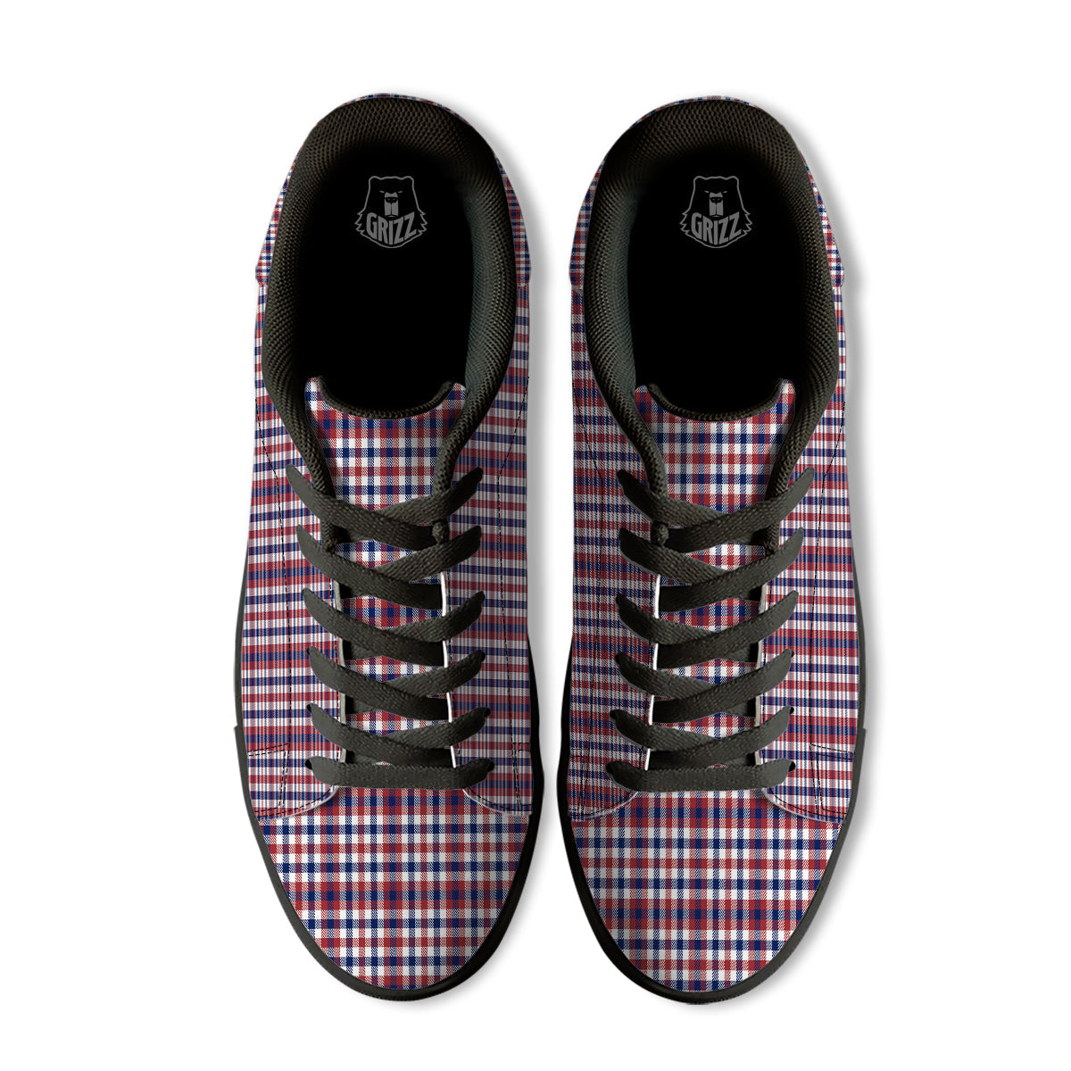 Plaid USA Patriotic Print Pattern Black Low Top Sneakers-grizzshop