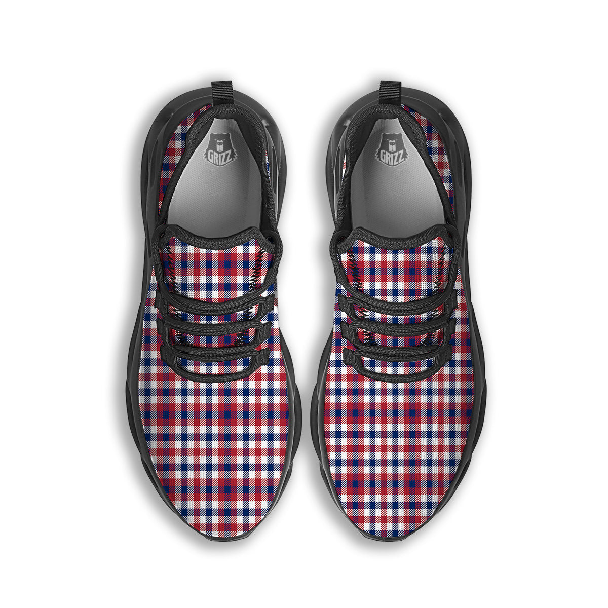 Plaid USA Patriotic Print Pattern Black Running Shoes-grizzshop