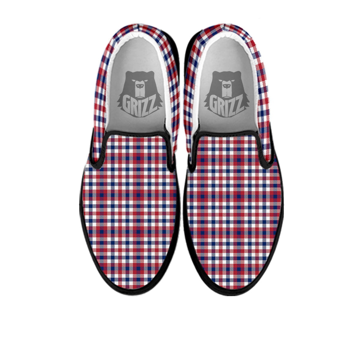 Plaid USA Patriotic Print Pattern Black Slip On Shoes-grizzshop