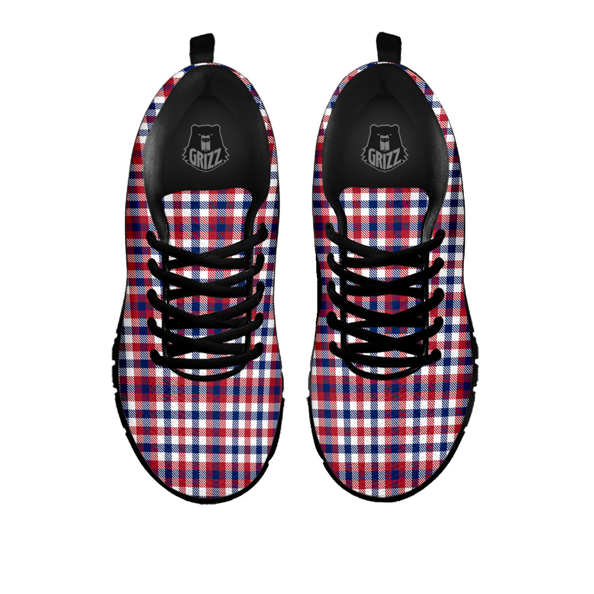 Plaid USA Patriotic Print Pattern Black Sneaker-grizzshop