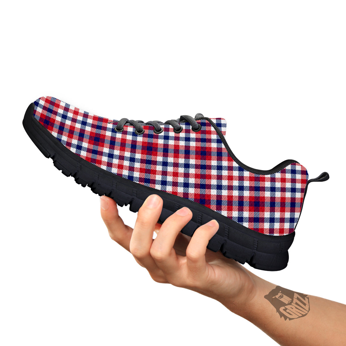 Plaid USA Patriotic Print Pattern Black Sneaker-grizzshop