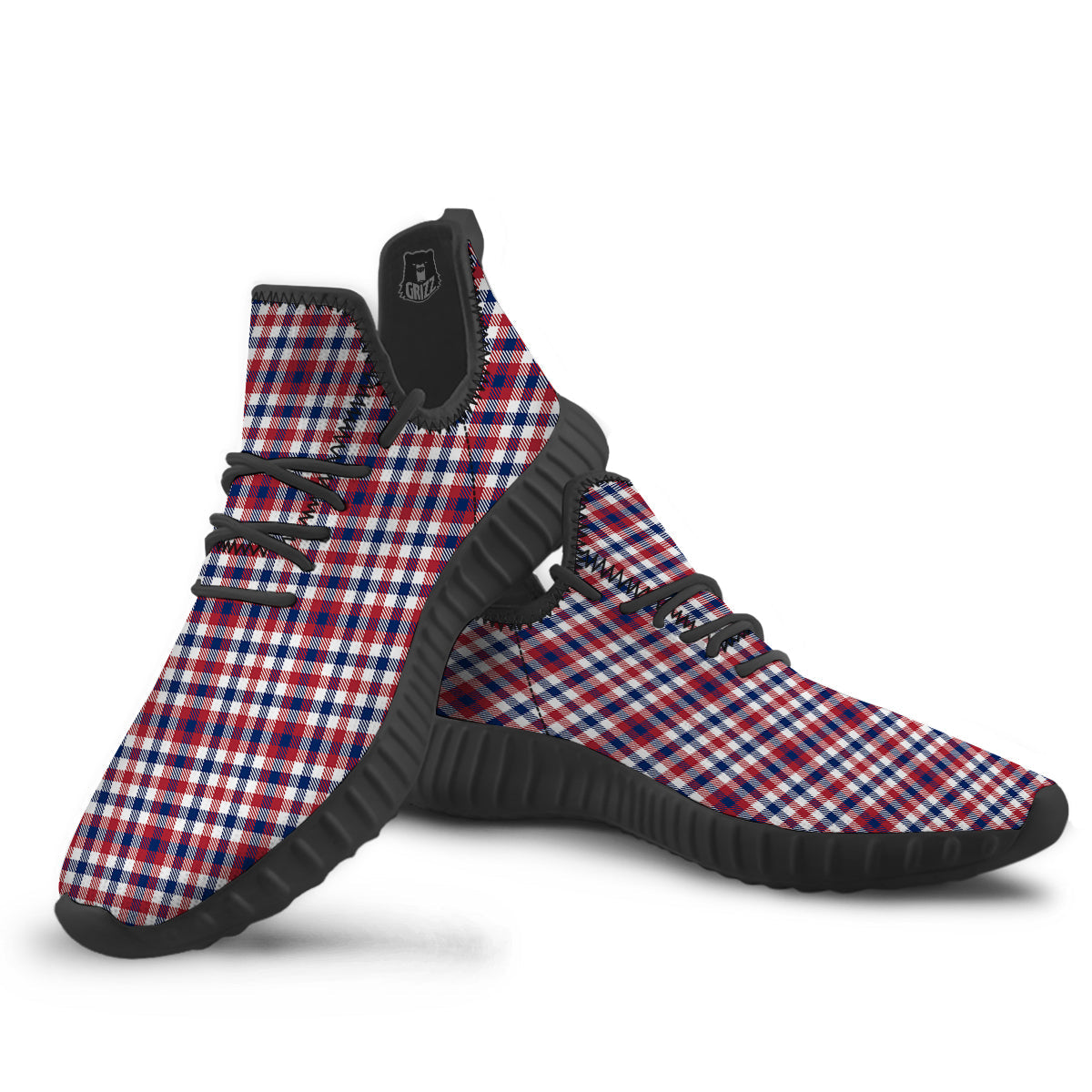 Plaid USA Patriotic Print Pattern Black Walking Shoes-grizzshop