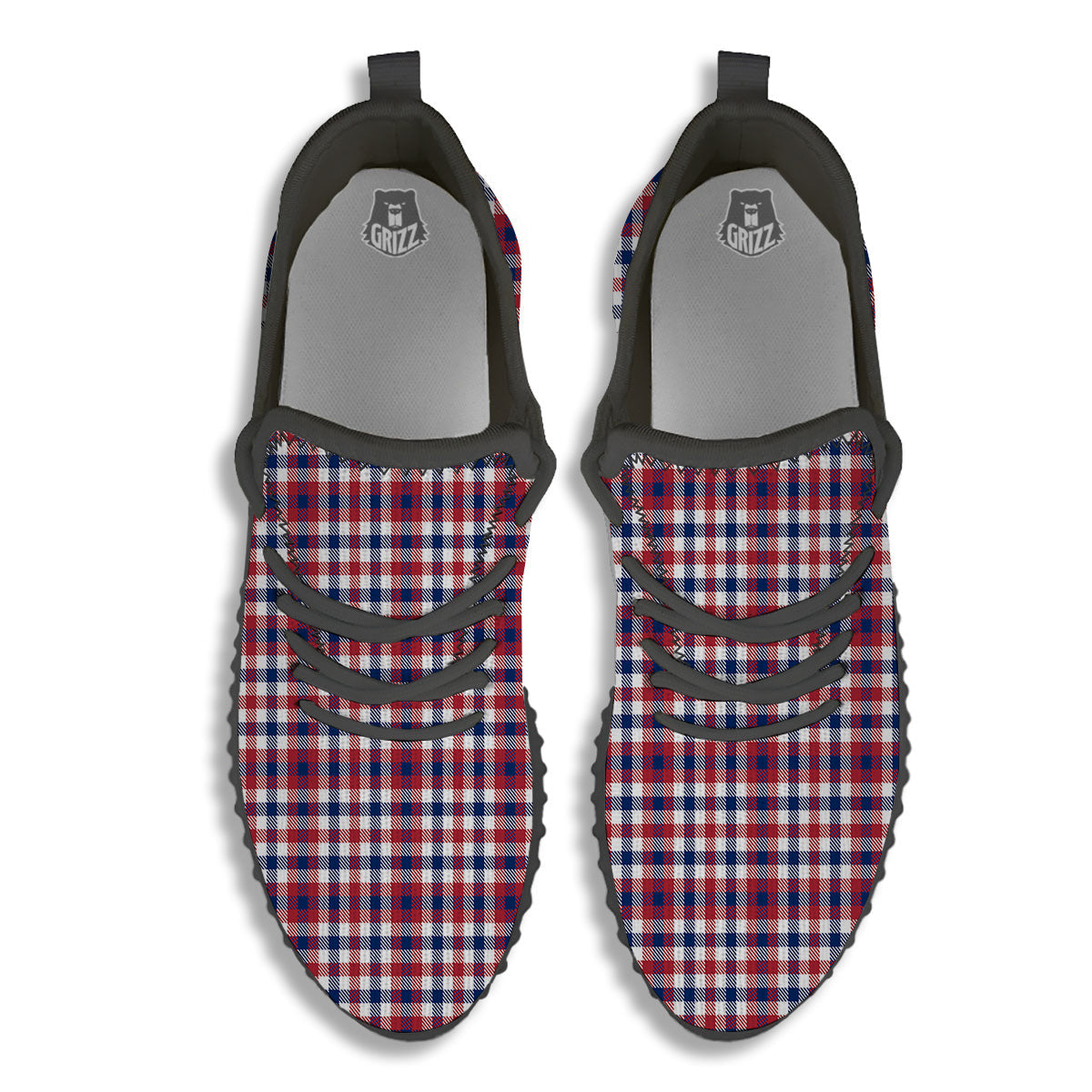 Plaid USA Patriotic Print Pattern Black Walking Shoes-grizzshop