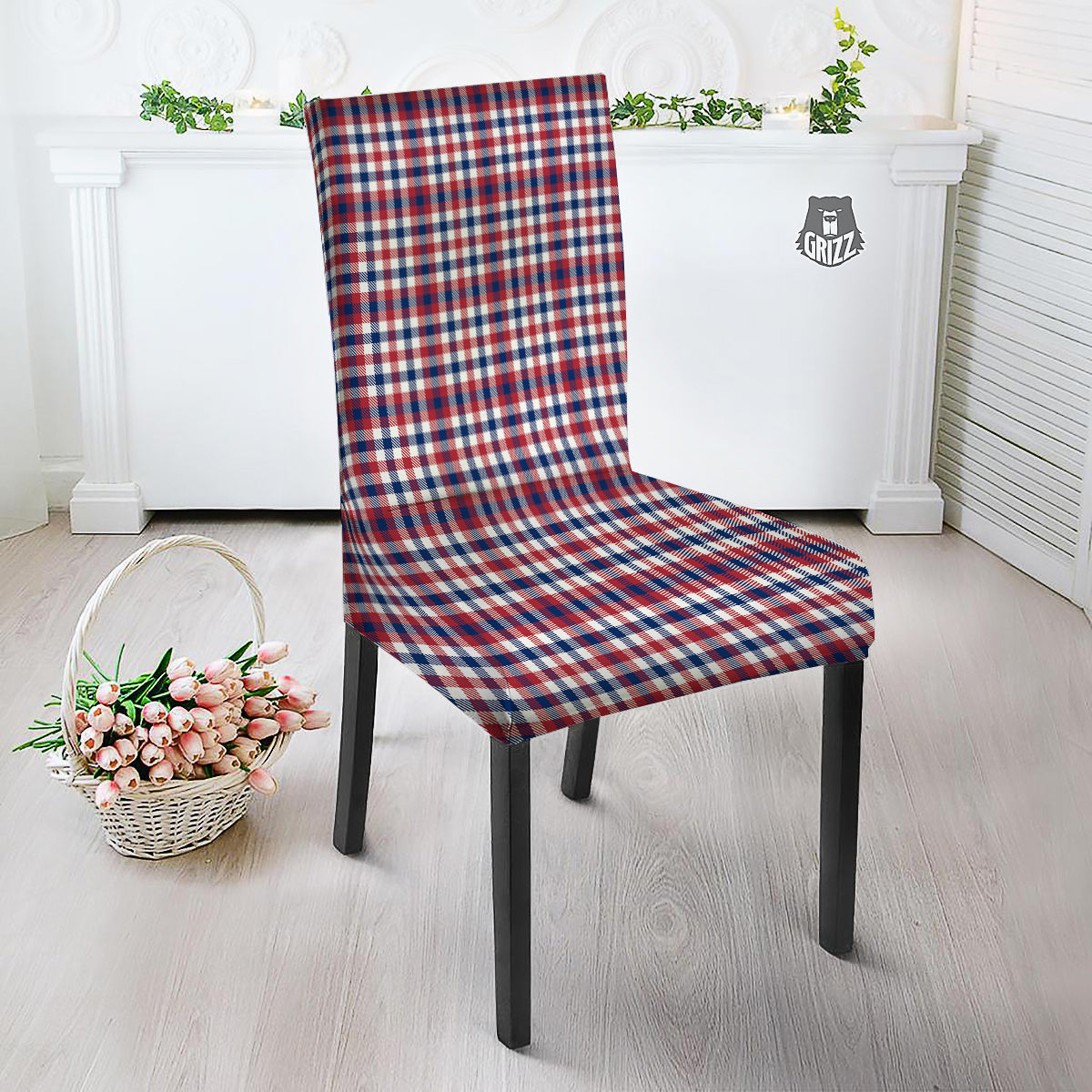 Plaid USA Patriotic Print Pattern Dining Chair Slipcover-grizzshop