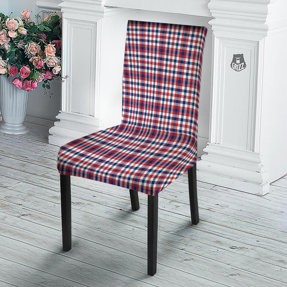 Plaid USA Patriotic Print Pattern Dining Chair Slipcover-grizzshop