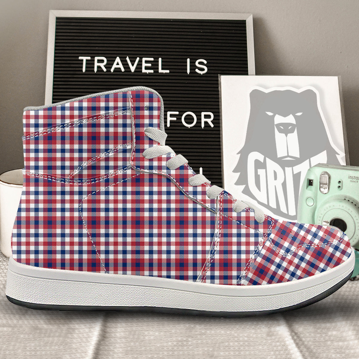 Plaid USA Patriotic Print Pattern High Top Sneakers-grizzshop