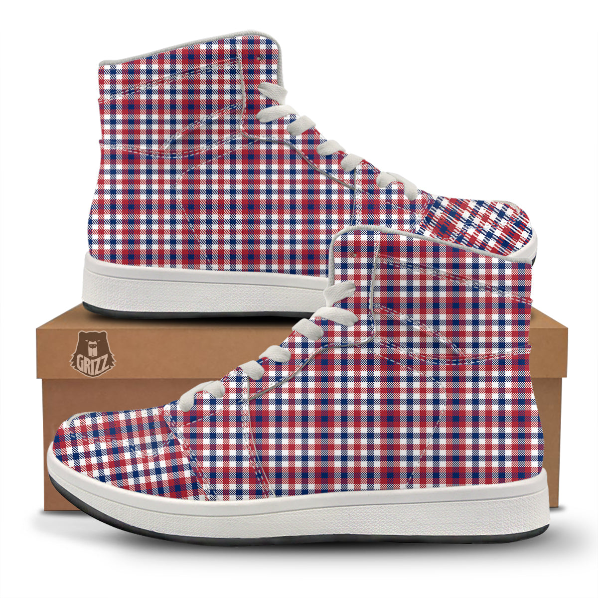 Plaid USA Patriotic Print Pattern High Top Sneakers-grizzshop