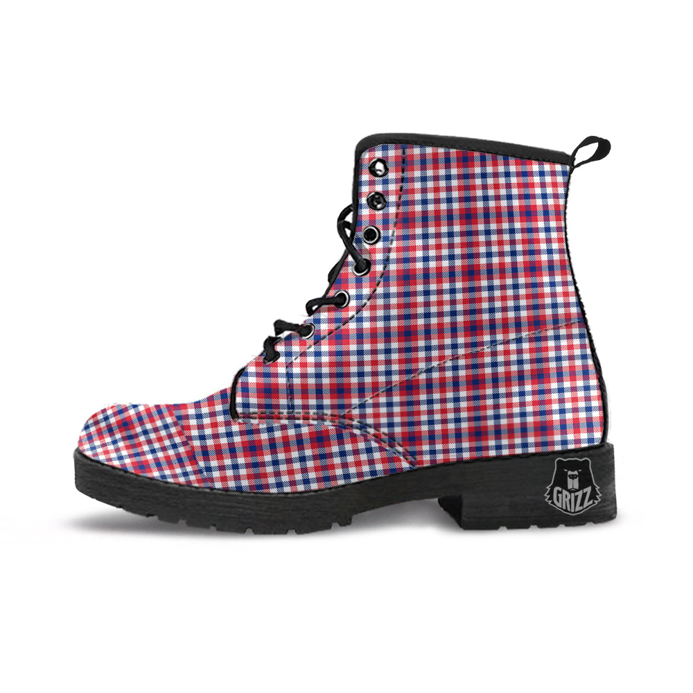 Plaid USA Patriotic Print Pattern Leather Boots-grizzshop