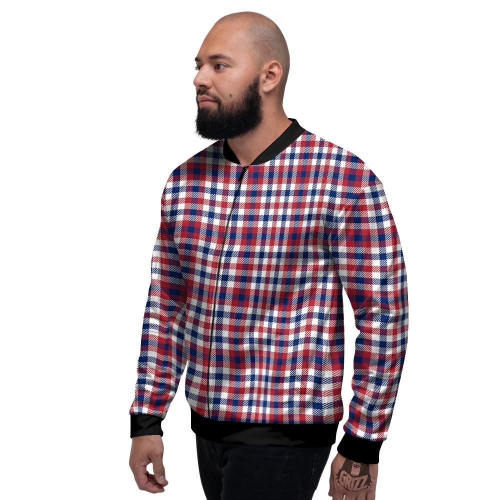 Plaid USA Patriotic Print Pattern Men's Bomber Jacket-grizzshop