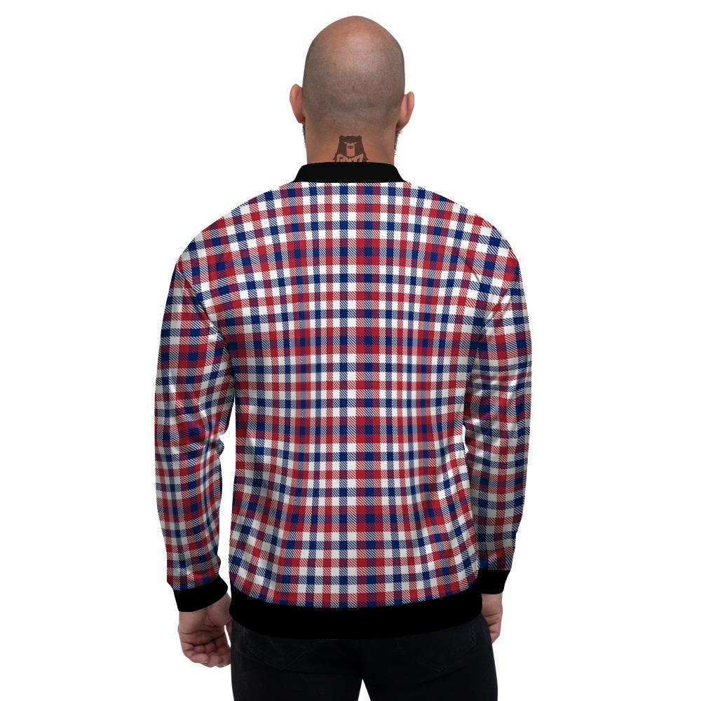 Plaid USA Patriotic Print Pattern Men's Bomber Jacket-grizzshop