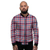 Plaid USA Patriotic Print Pattern Men's Bomber Jacket-grizzshop