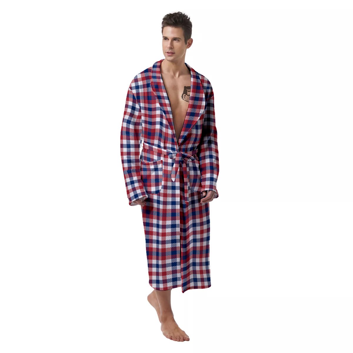 Plaid USA Patriotic Print Pattern Men's Robe-grizzshop