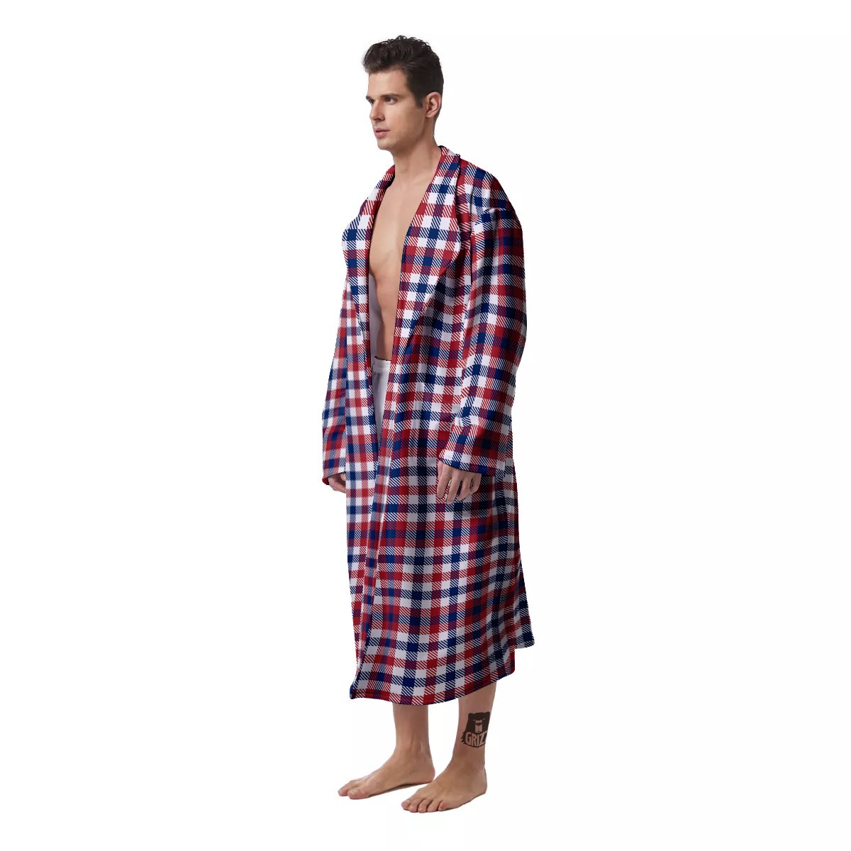 Plaid USA Patriotic Print Pattern Men's Robe-grizzshop