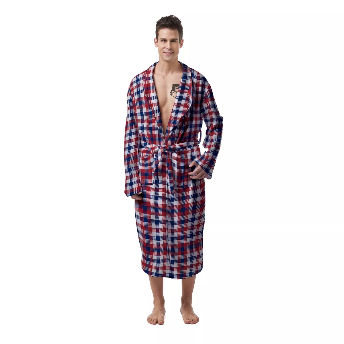 Plaid USA Patriotic Print Pattern Men's Robe-grizzshop