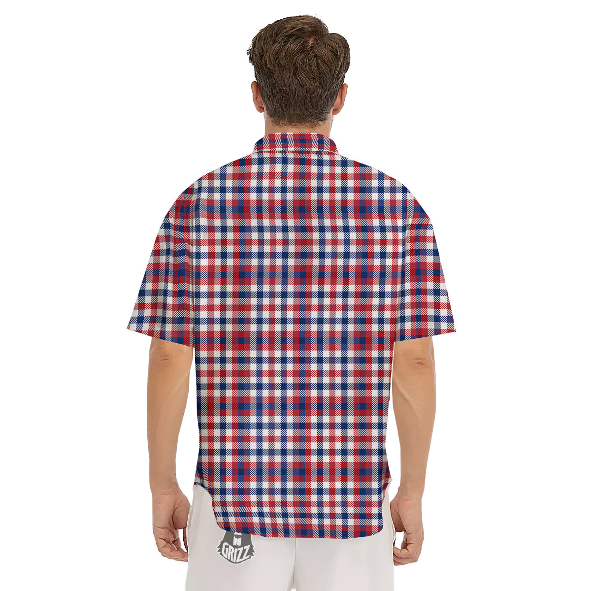 Plaid USA Patriotic Print Pattern Men's Short Sleeve Shirts-grizzshop