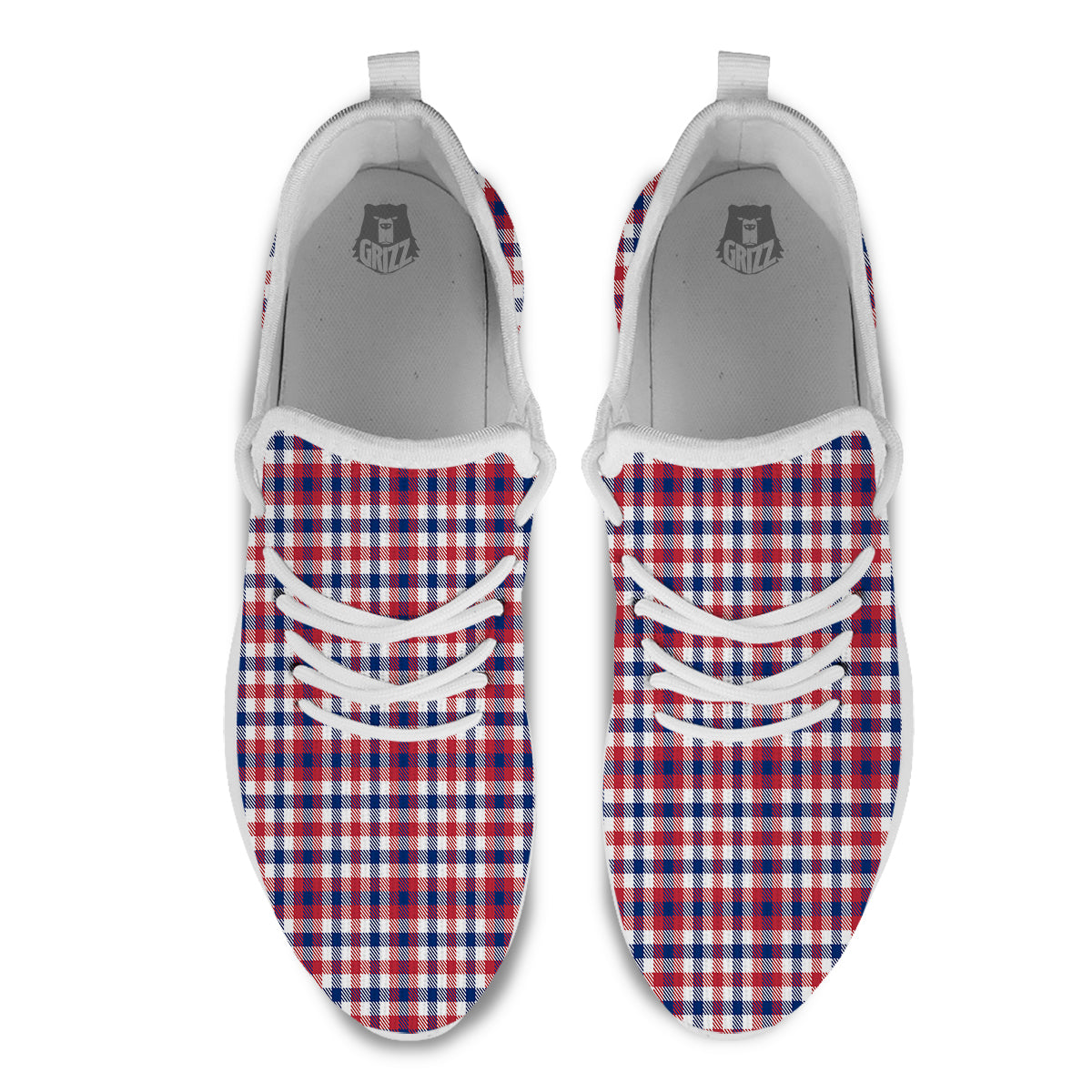 Plaid USA Patriotic Print Pattern White Athletic Shoes-grizzshop