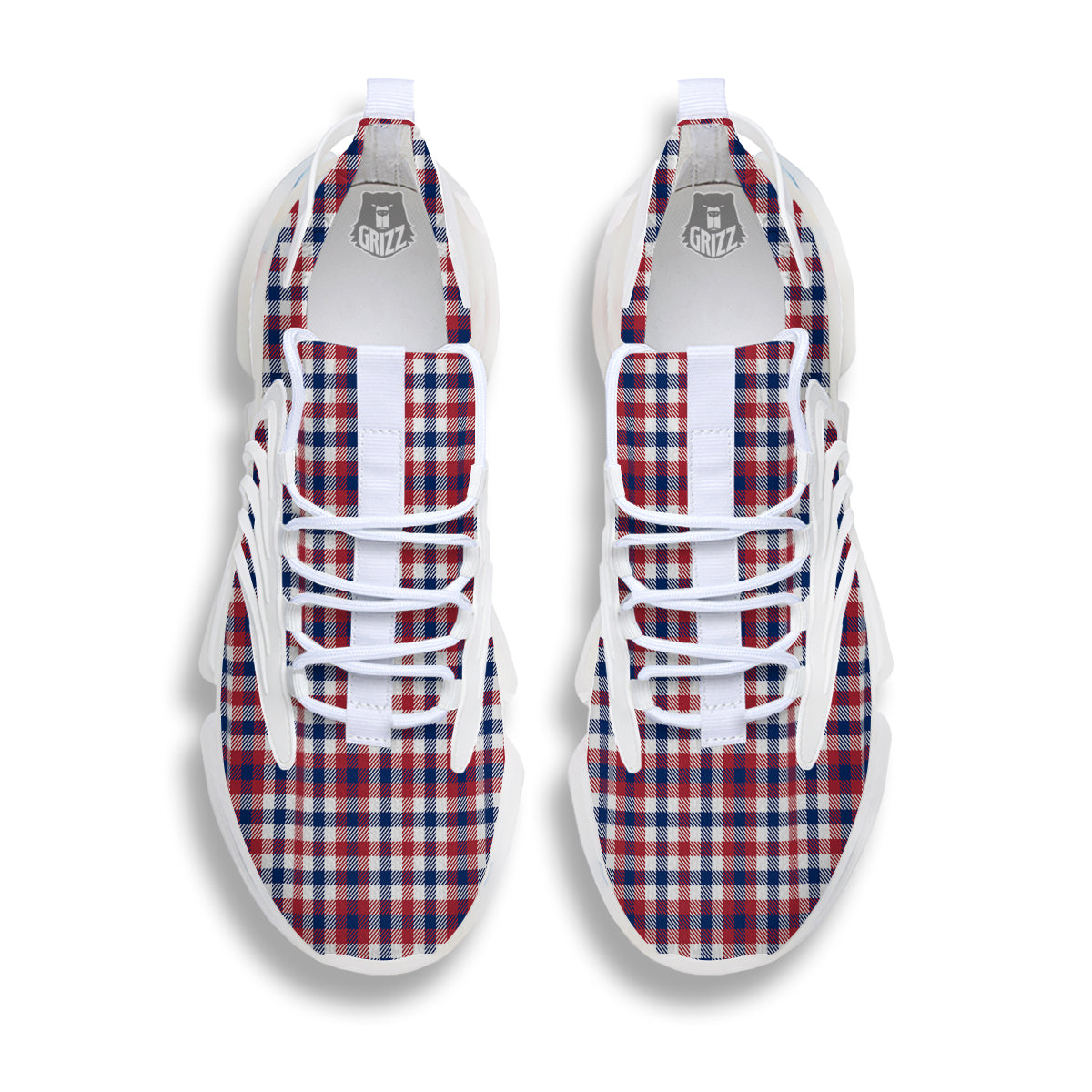 Plaid USA Patriotic Print Pattern White Gym Shoes-grizzshop