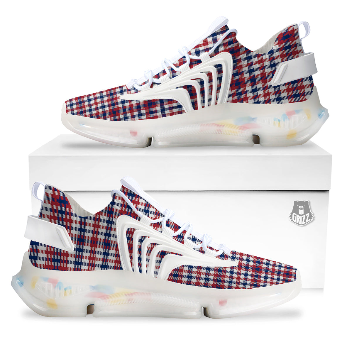 Plaid USA Patriotic Print Pattern White Gym Shoes-grizzshop