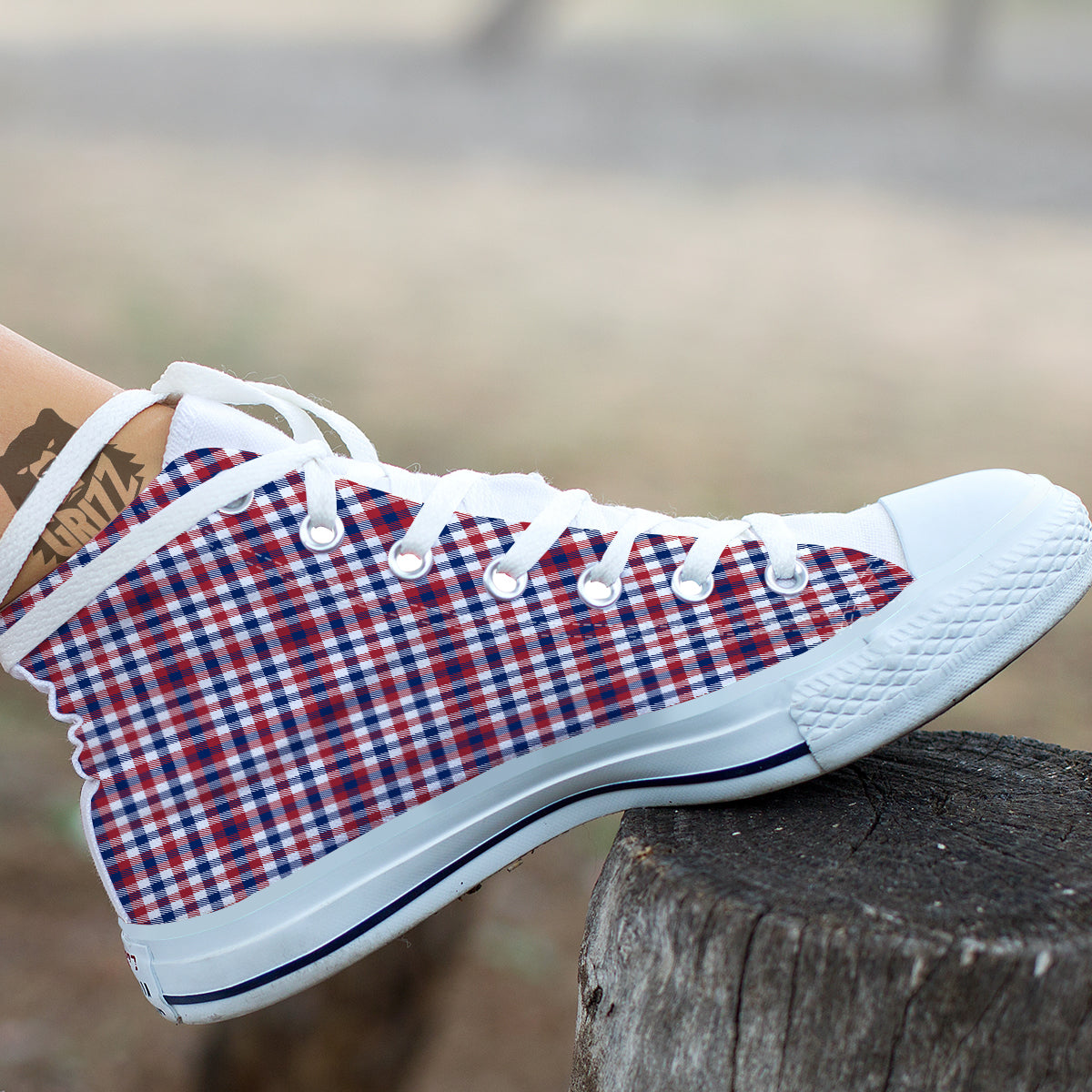 Plaid USA Patriotic Print Pattern White High Top Shoes-grizzshop