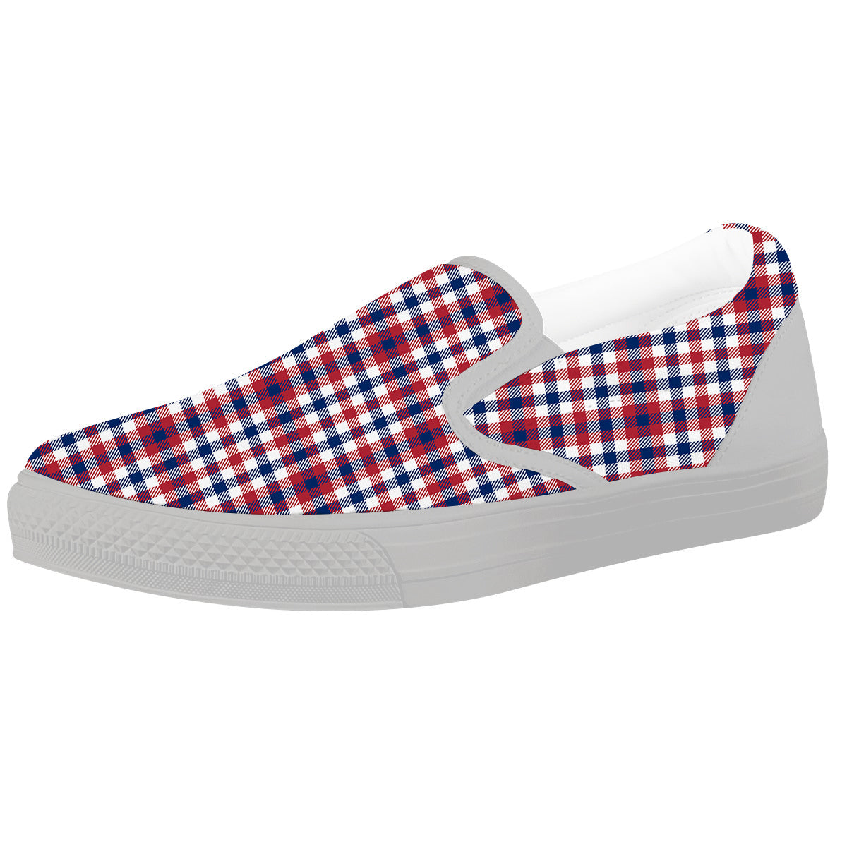 Plaid USA Patriotic Print Pattern White Slip On Shoes-grizzshop