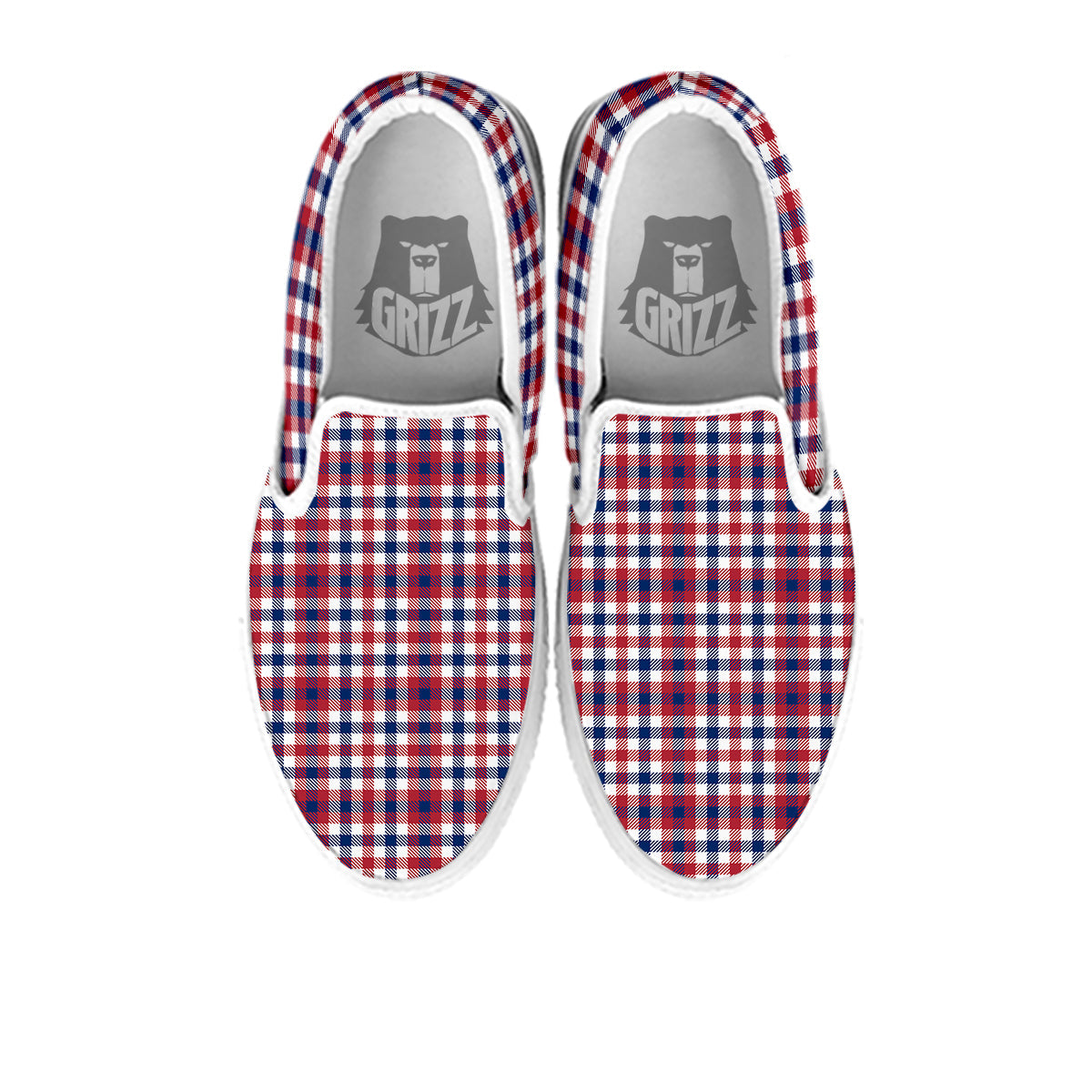 Plaid USA Patriotic Print Pattern White Slip On Shoes-grizzshop