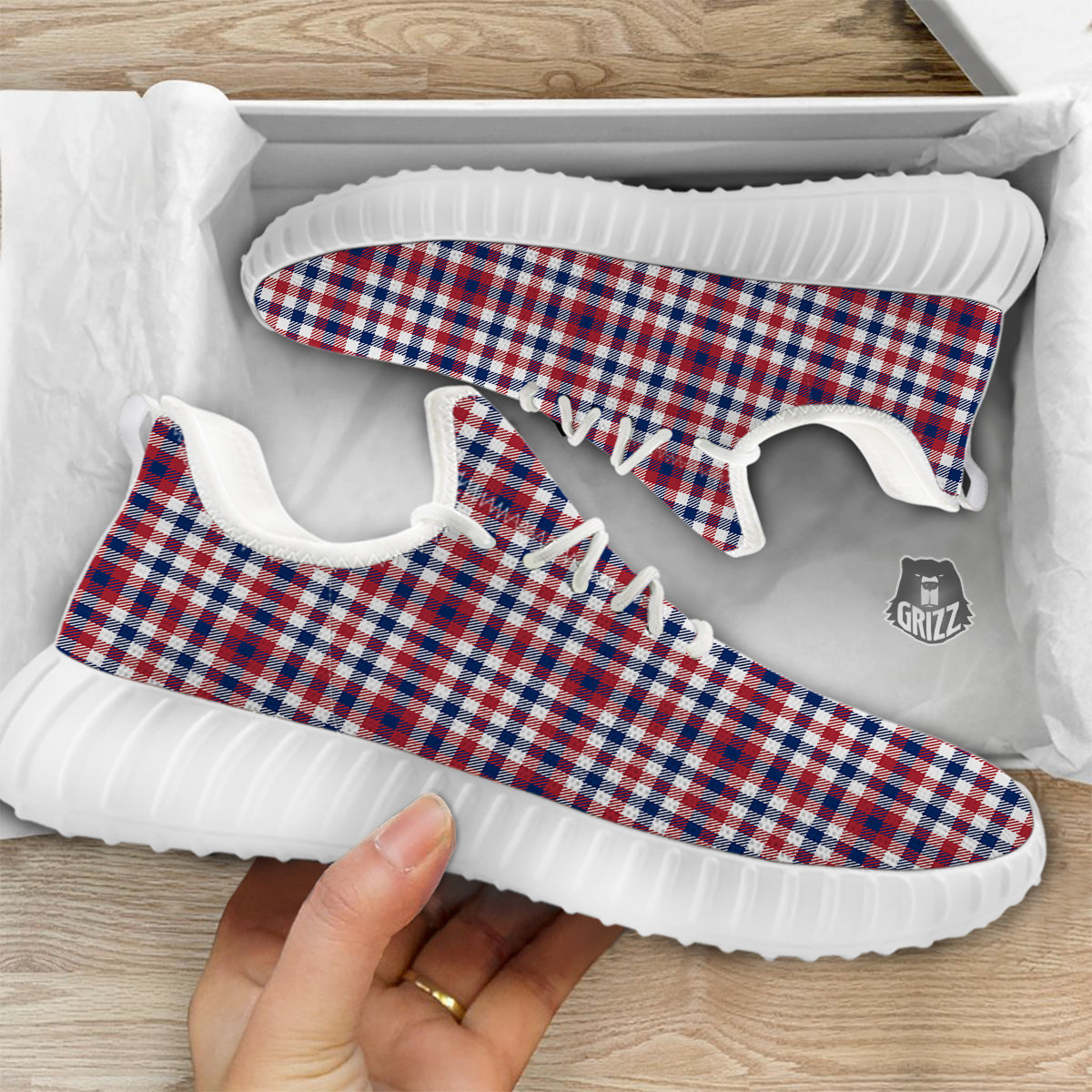 Plaid USA Patriotic Print Pattern White Walking Shoes-grizzshop