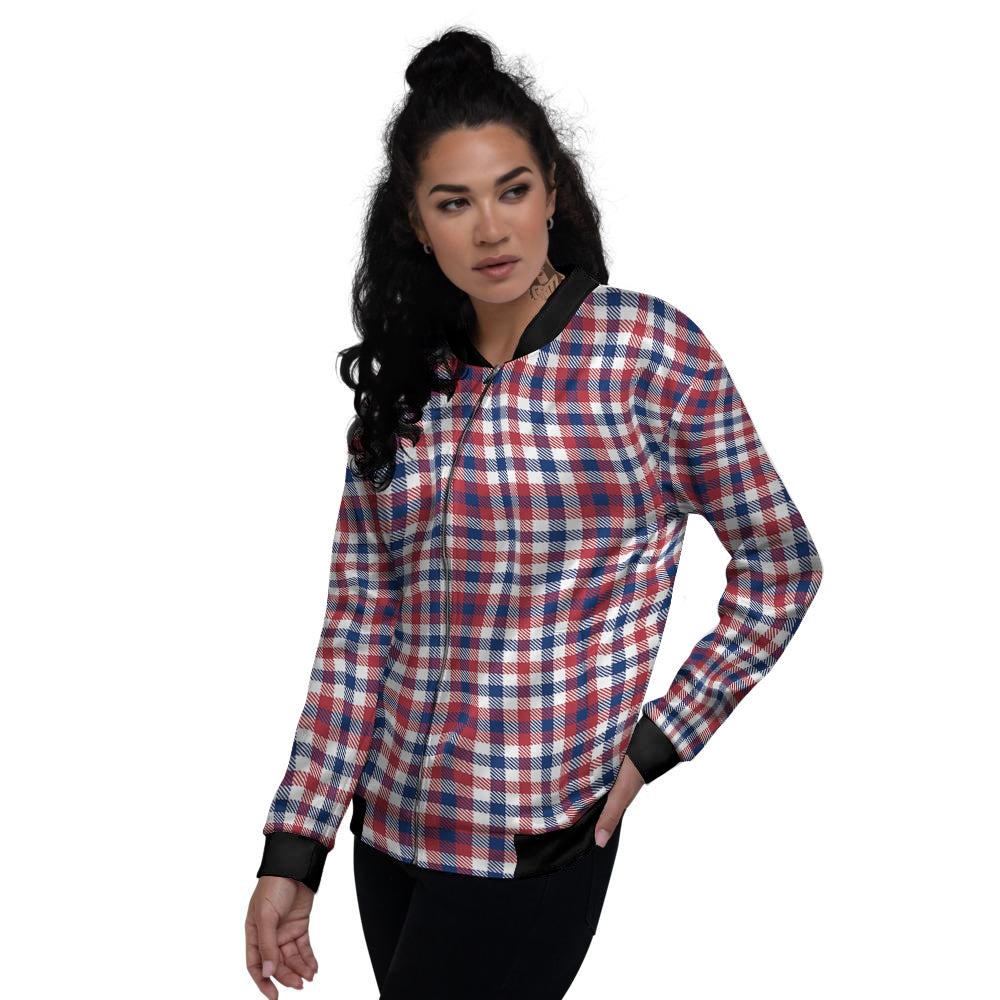 Plaid USA Patriotic Print Pattern Women's Bomber Jacket-grizzshop