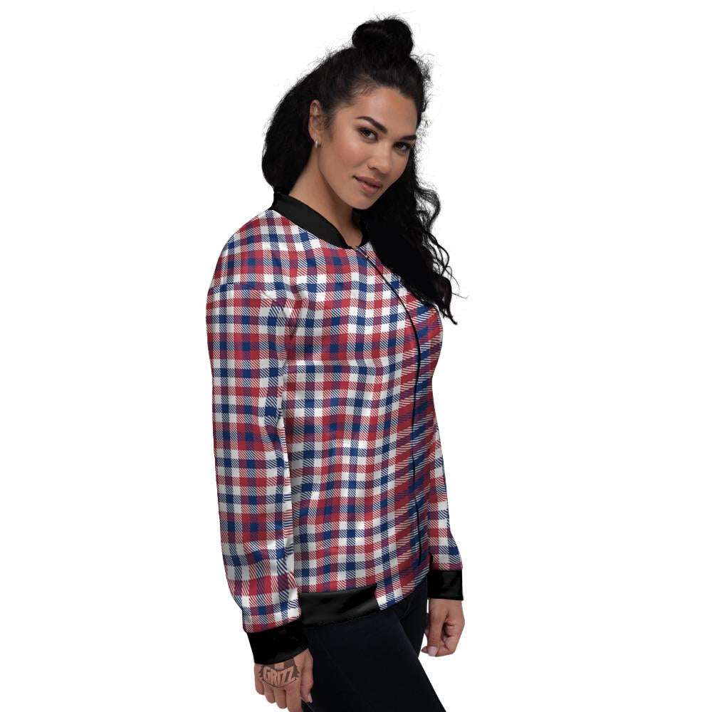 Plaid USA Patriotic Print Pattern Women's Bomber Jacket-grizzshop