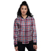 Plaid USA Patriotic Print Pattern Women's Bomber Jacket-grizzshop