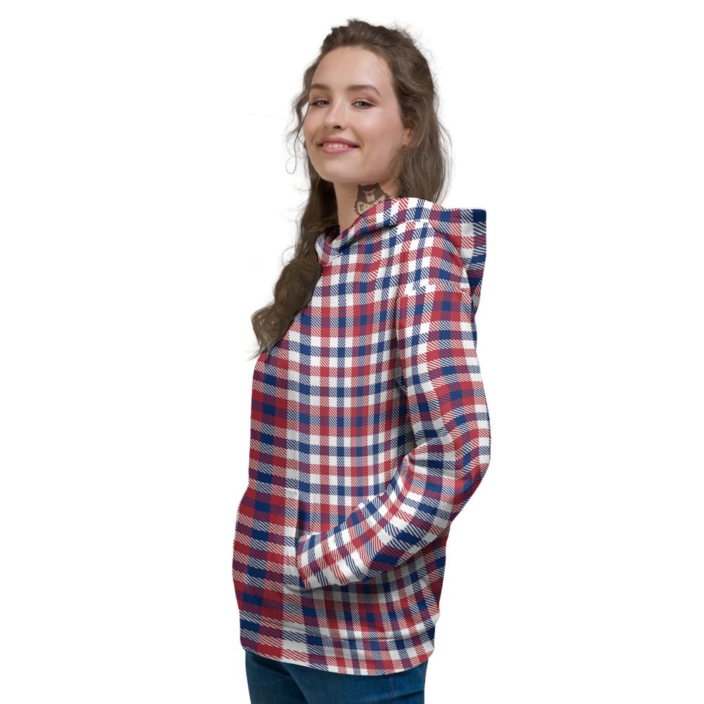 Plaid USA Patriotic Print Pattern Women's Hoodie-grizzshop