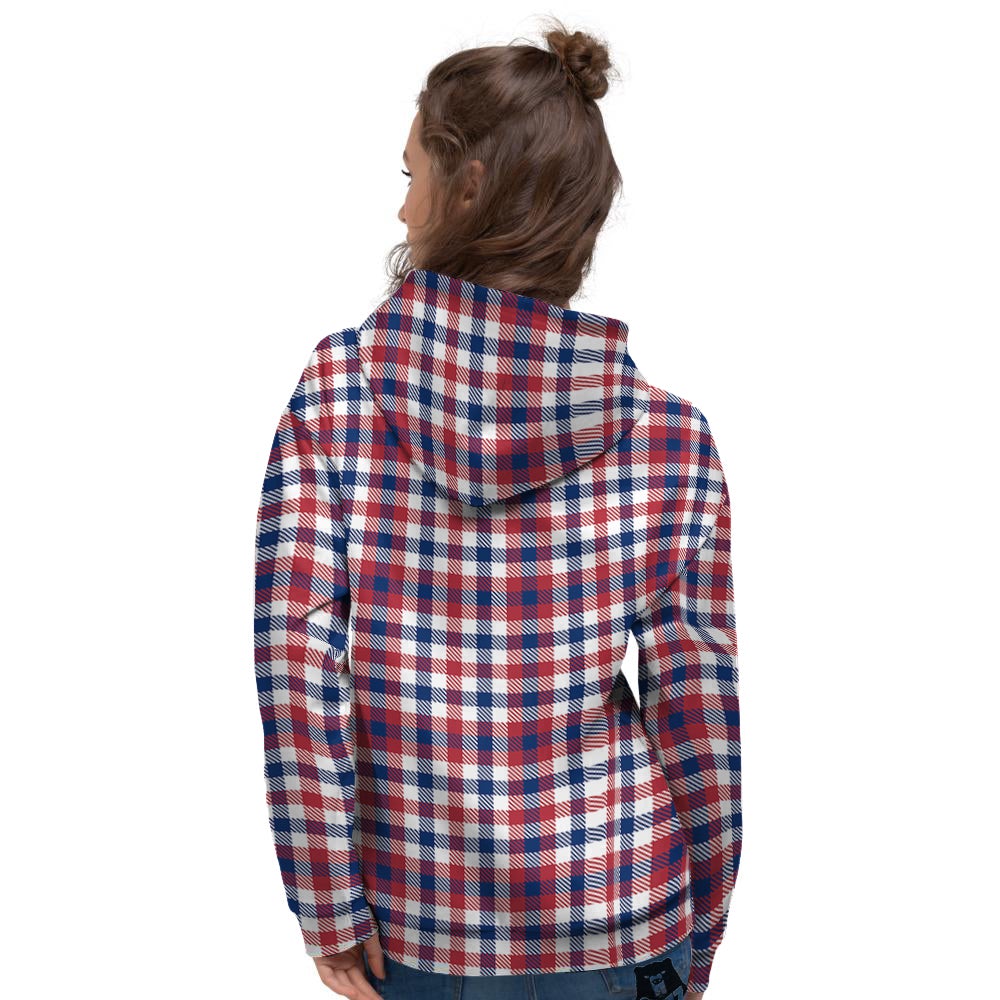 Plaid USA Patriotic Print Pattern Women's Hoodie-grizzshop