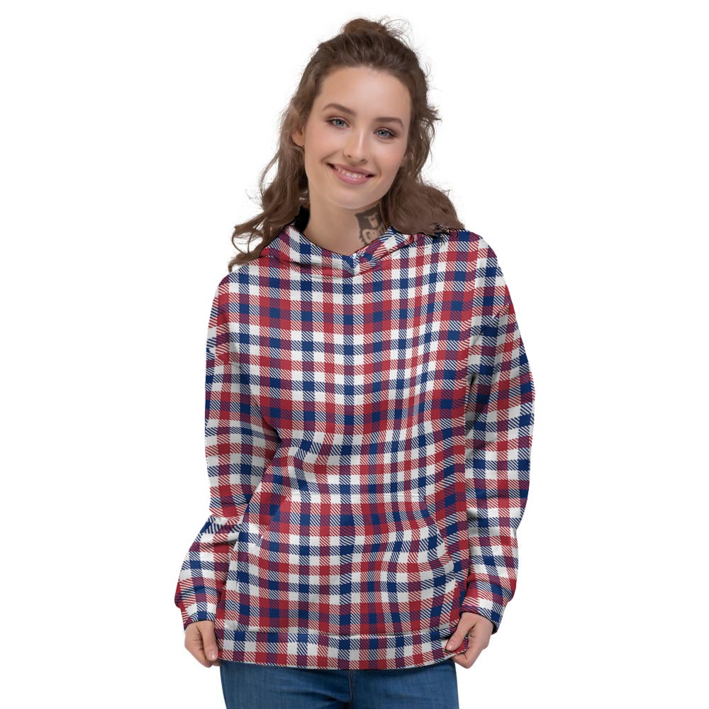 Plaid USA Patriotic Print Pattern Women's Hoodie-grizzshop