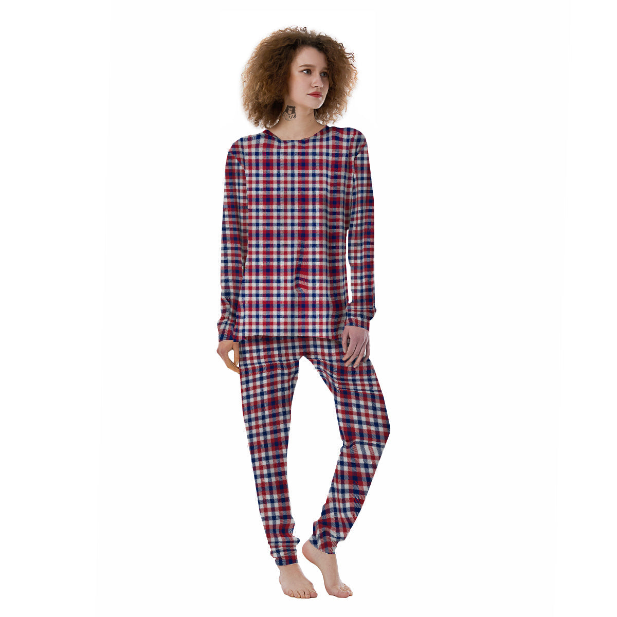 Plaid USA Patriotic Print Pattern Women's Pajamas-grizzshop