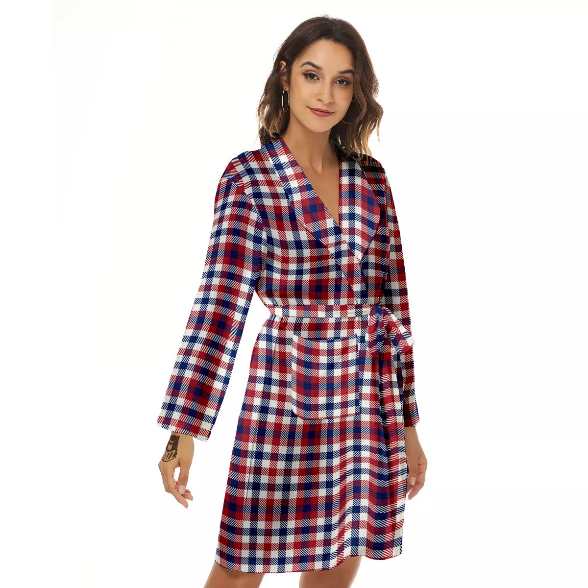 Plaid USA Patriotic Print Pattern Women's Robe-grizzshop