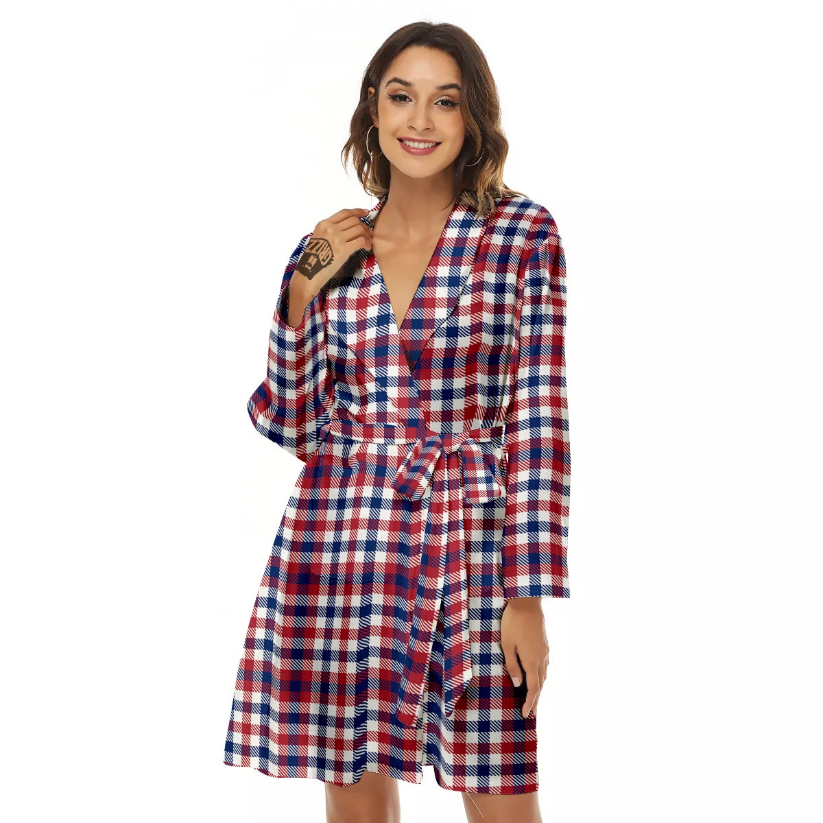 Plaid USA Patriotic Print Pattern Women's Robe-grizzshop