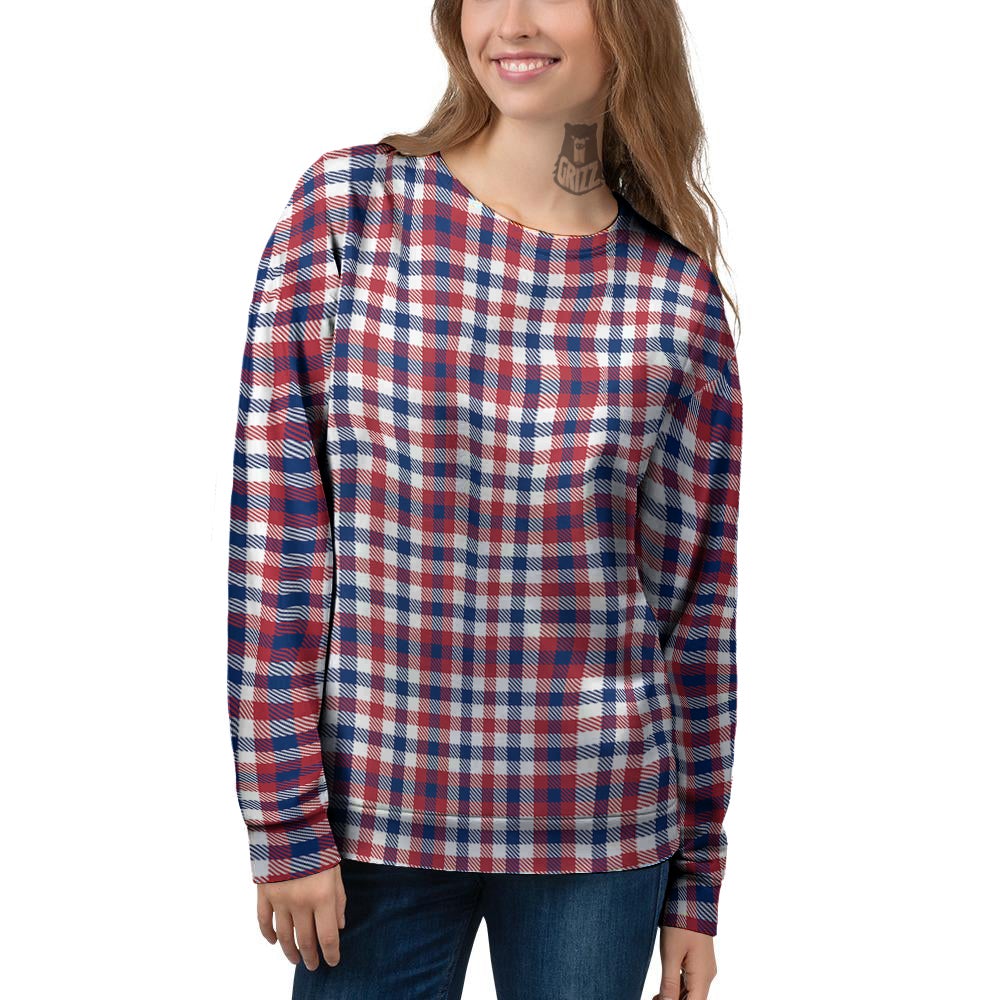 Plaid USA Patriotic Print Pattern Women's Sweatshirt-grizzshop