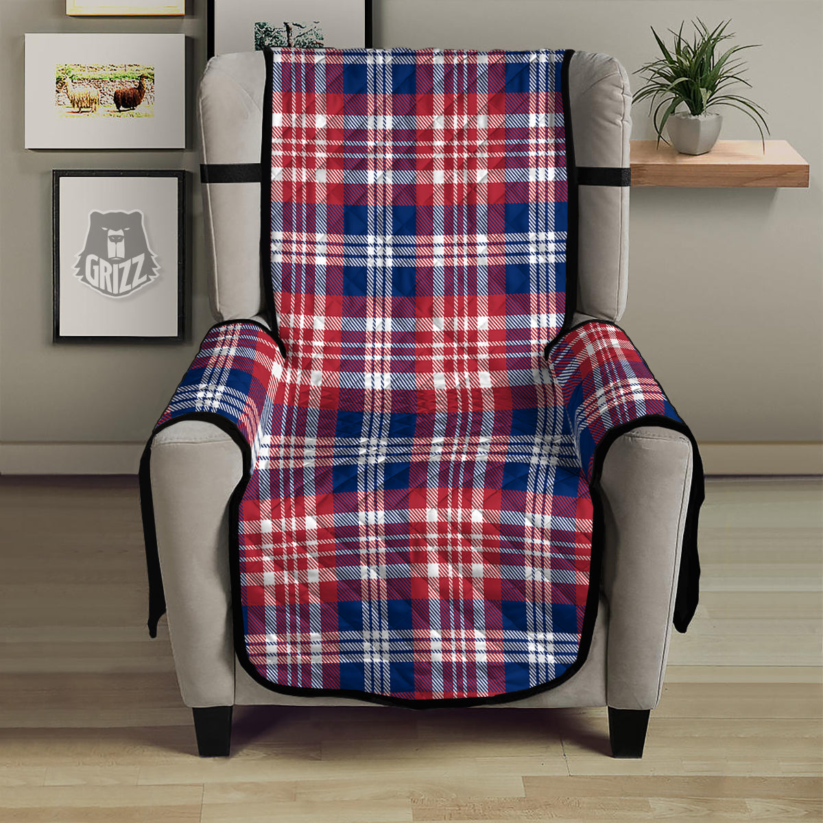 Plaid USA Print Pattern Armchair Protector-grizzshop