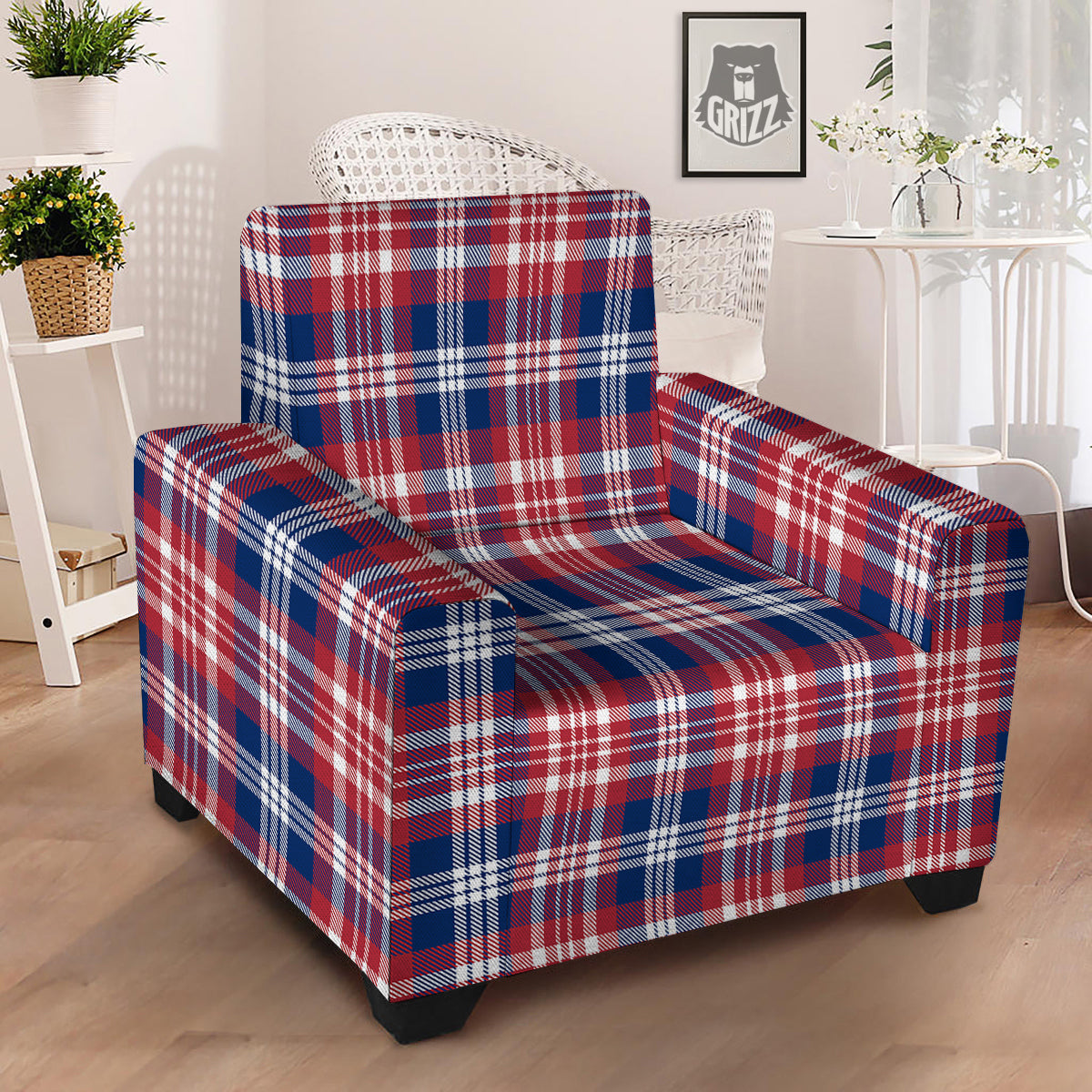 Plaid USA Print Pattern Armchair Slipcover-grizzshop