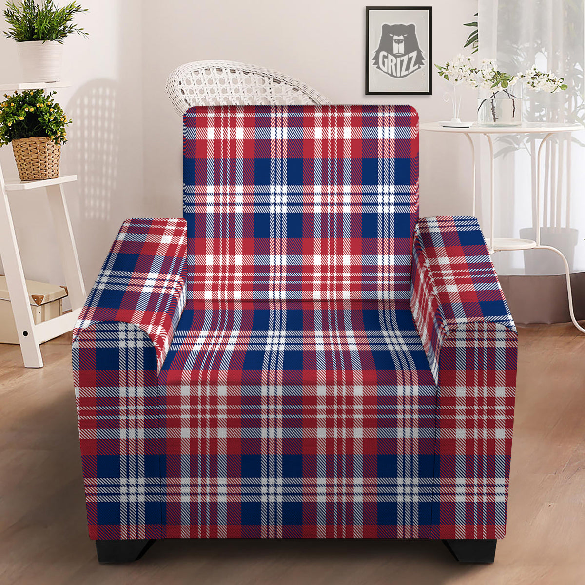 Plaid USA Print Pattern Armchair Slipcover-grizzshop